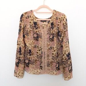 Y2K Strings‎ Womens Blouse Size L Multicolor Patchwork Boho Sheer Beaded Peasant